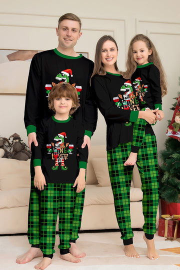 Conjunto de pijamas con estampado de dinosaurio amante del vino de la familia navideña